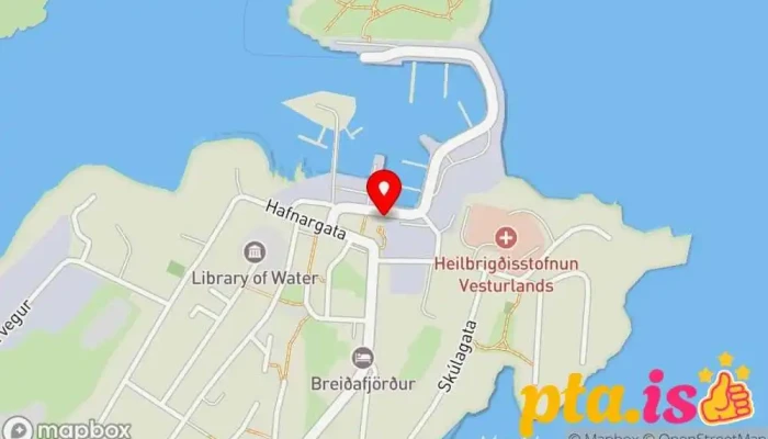 kort yfir Sjávarpakkhúsið Veitingastaður í Stykkishólmur