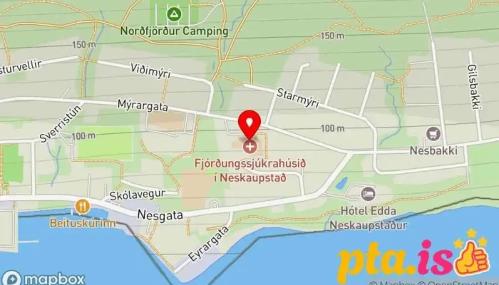 kort yfir Sjúkrahús Sjúkrahús í Neskaupstaður