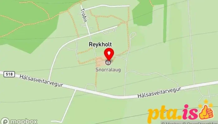 kort yfir Snorralaug í Reykholti Ferðamannastaður í Reykholt