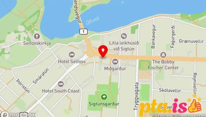 kort yfir South Center Upplýsingamiðstöð ferðamanna í Selfoss