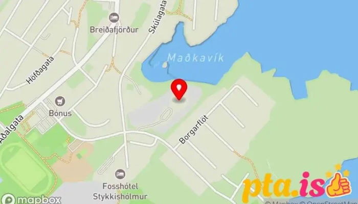 kort yfir Stykkishólmskirkja Lútersk kirkja, Ferðamannastaður í Stykkishólmur