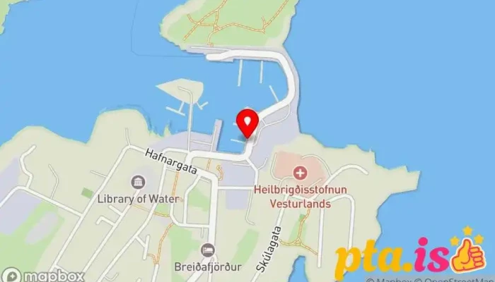 kort yfir Stykkishólmur - höfnin Bus stop í Stykkishólmur