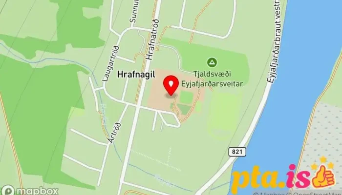 kort yfir Sundlaug Eyjafjarðarsveitar (Sundlaugin Hrafnagili) Sundlaug, Tjaldstæði í Eyjafjarðarsveit