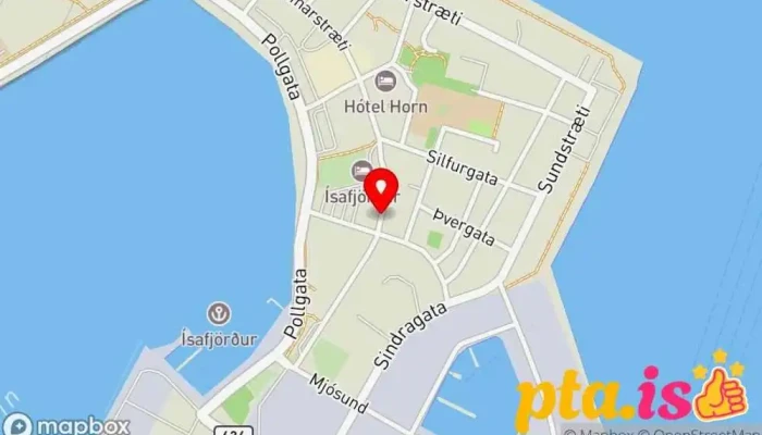 kort yfir The Fjord Hub Reiðhjólaverslun, Reiðhjólaverkstæði, Viðlegubúnaður, Útivistarvöruverslun, Snjóbrettaverslun, Verslun með notuð reiðhjól í Ísafjörður