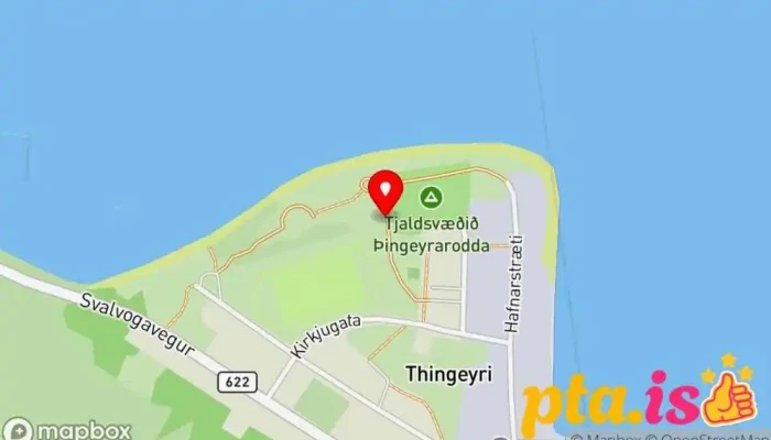 kort yfir Þingeyraroddi tjaldsvæði Tjaldstæði í Thingeyri