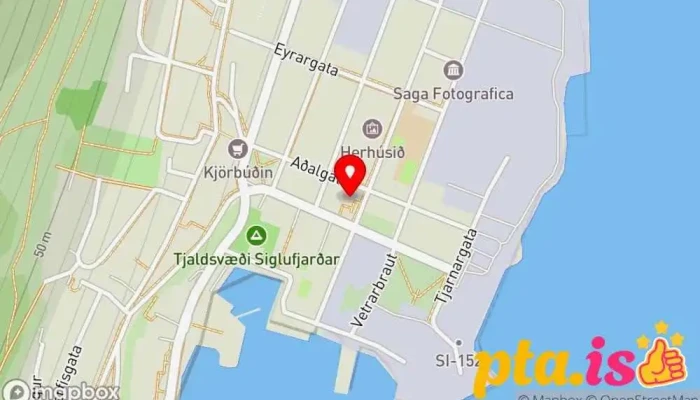kort yfir Þjóðlagasetur Safn, Ferðamannastaður í Siglufjörður