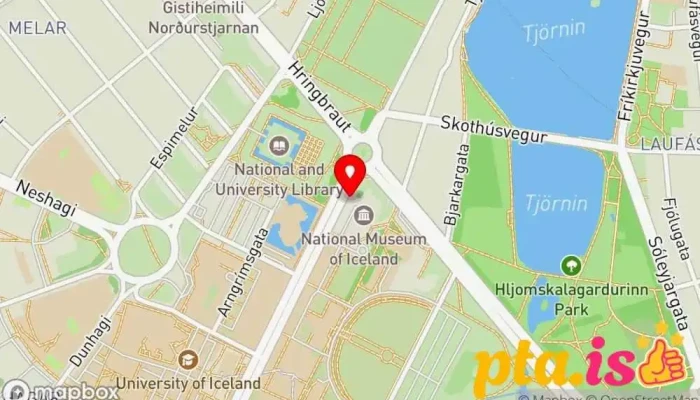 kort yfir Þjóðminjasafn  í Reykjavík