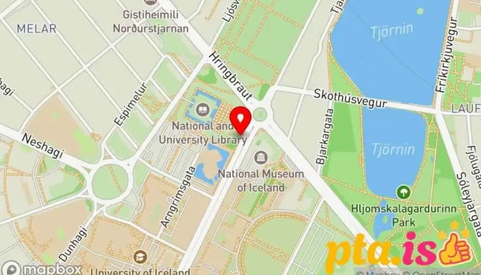 kort yfir Þjóðminjasafn  í Reykjavík