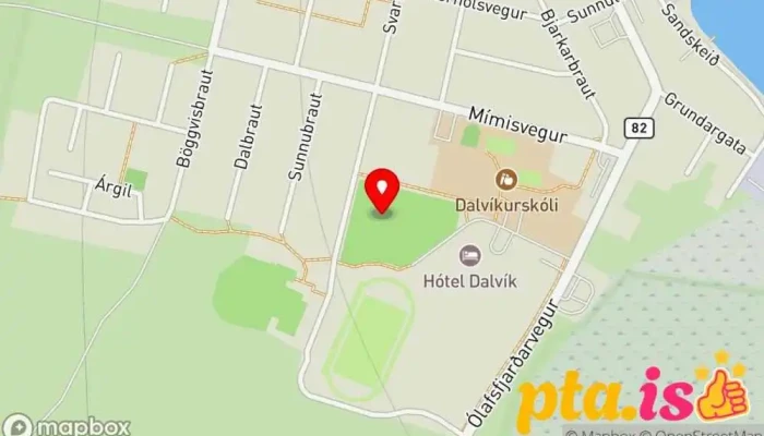 kort yfir Tjaldsvæði Tjaldstæði í Dalvík