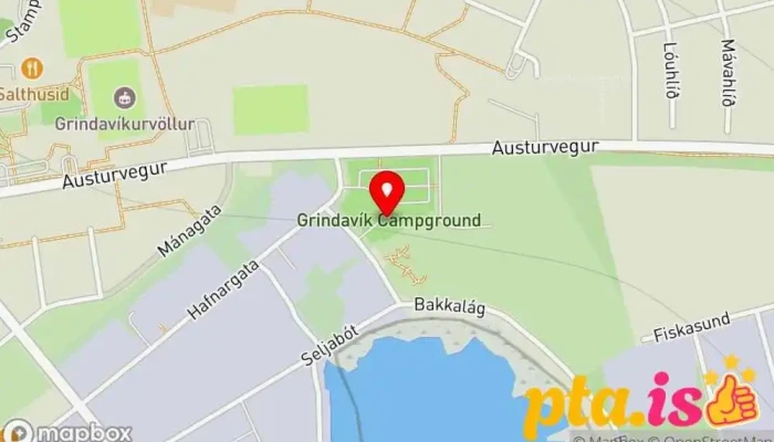 kort yfir Tjaldsvæði Grindavíkur Tjaldstæði í Grindavík