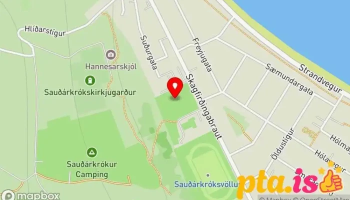 kort yfir Tjaldsvæðið á Sauðárkróki Tjaldstæði, Leikvöllur í Sauðárkrókur
